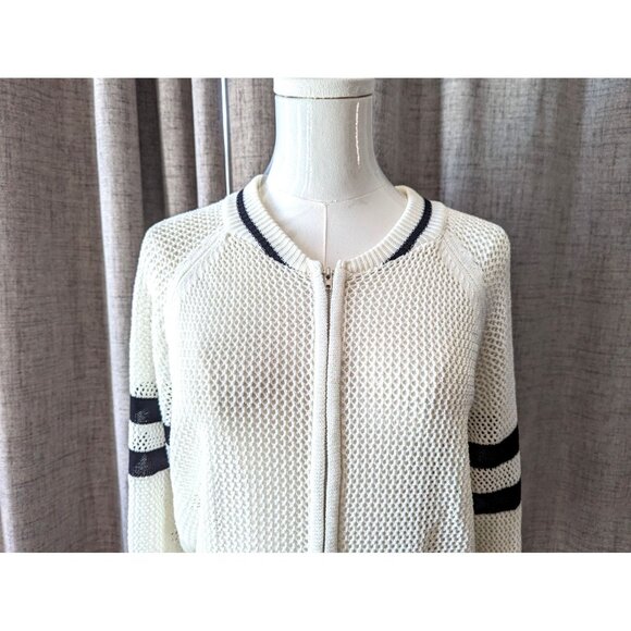 Kate Collection Preppy Mesh Knit Sweater with Stripes & Zipper Front Large - Picture 4 of 8